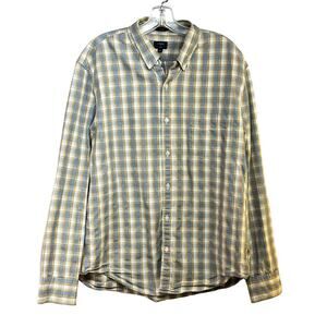 J. Crew Factory Jaspe Button Down Shirt Men's XL Blue Gold Plaid Slim Fit Cotton